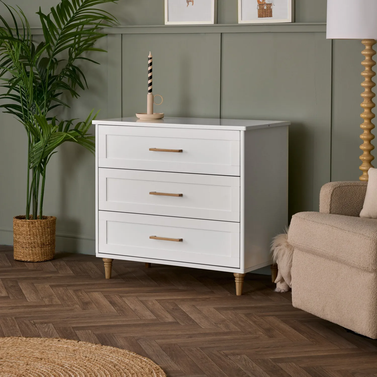 Obaby Orla Changing Unit přebalovací komoda White with Oak se 3 zásuvkami