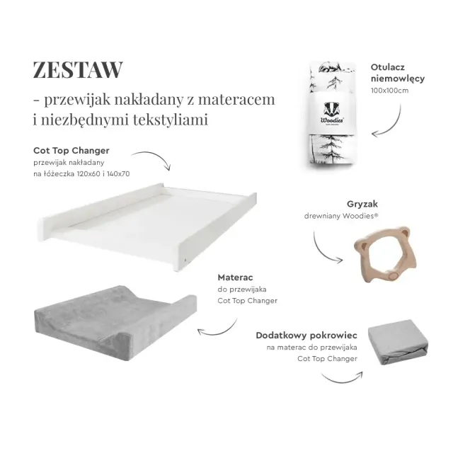 Woodies Cot Top Changer přebalovací pult set 5dílný