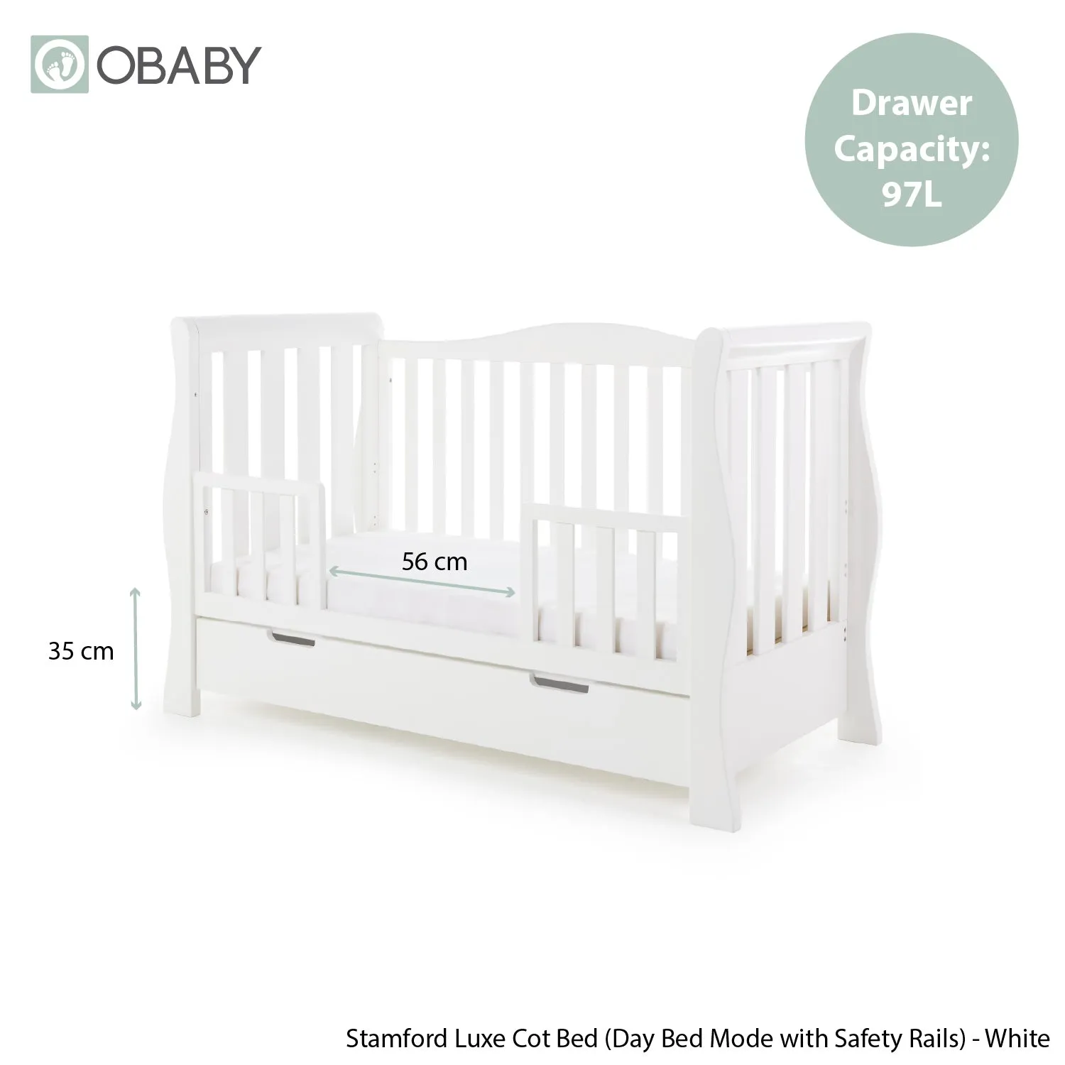 Obaby Stamford Luxe Sleigh cot bed postýlka 140 × 70 cm