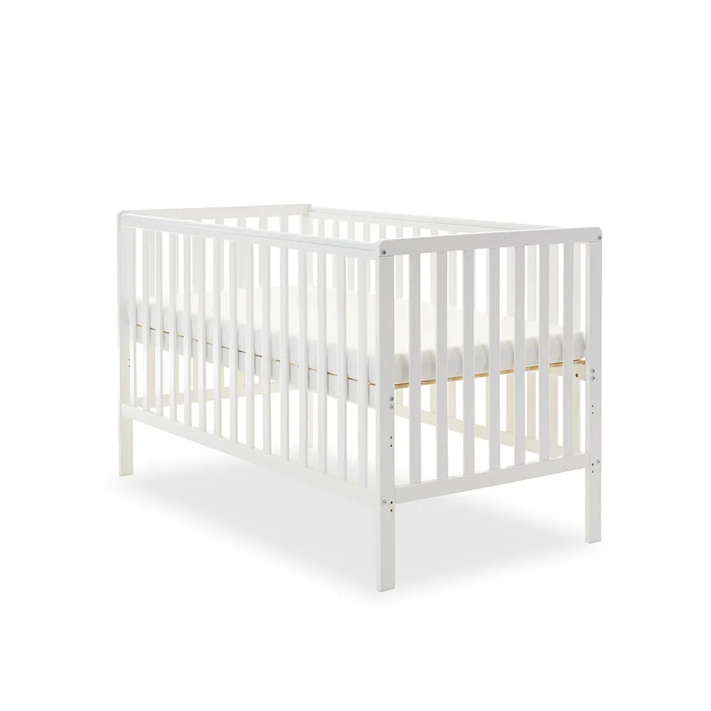 Obaby Bantam postýlka 140×70 se šuplíkem a matrací bílá