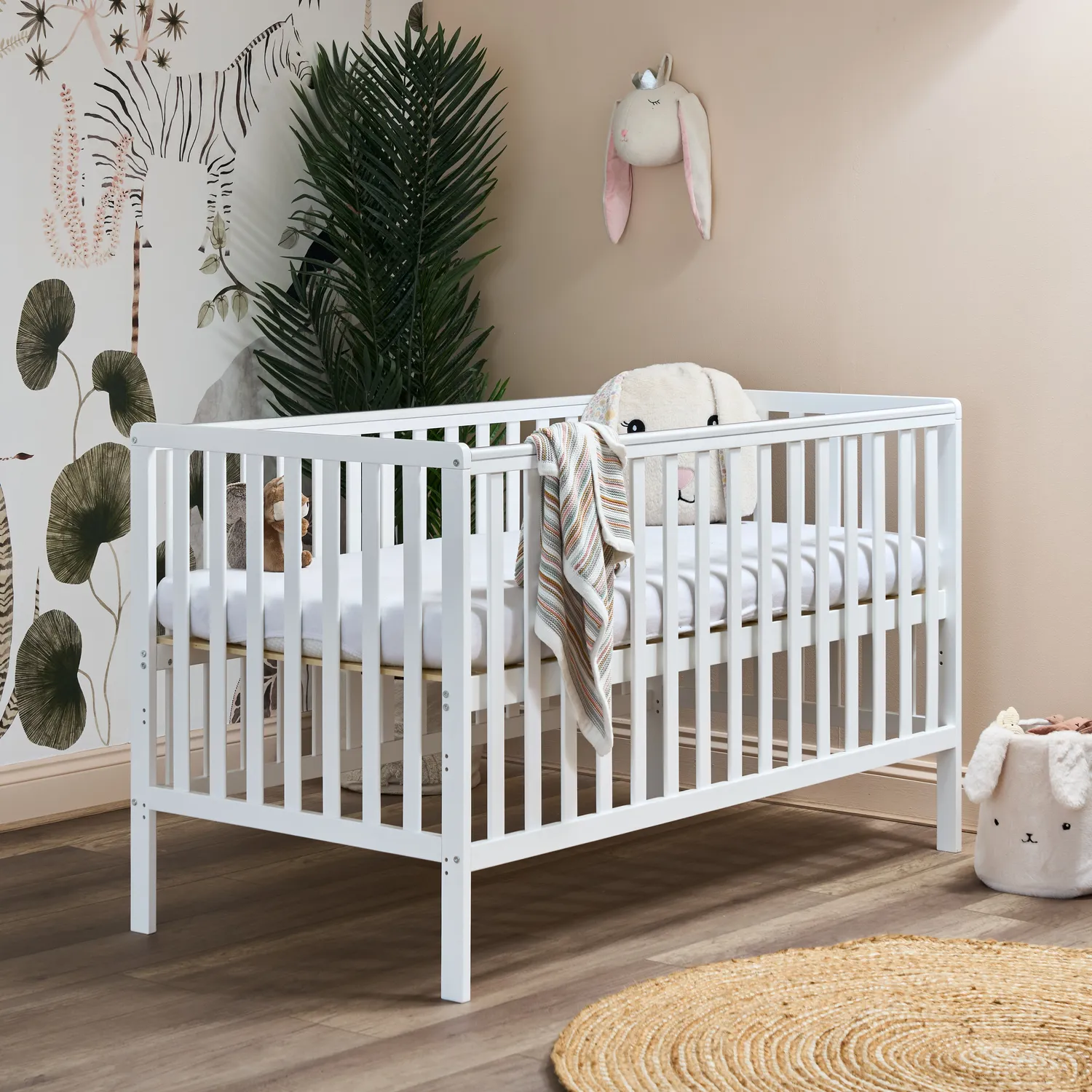 Obaby Bantam postýlka 140×70 se šuplíkem a matrací bílá