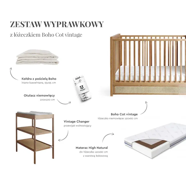 Woodies Boho Cot 120×60 postýlka set vintage 5dílný